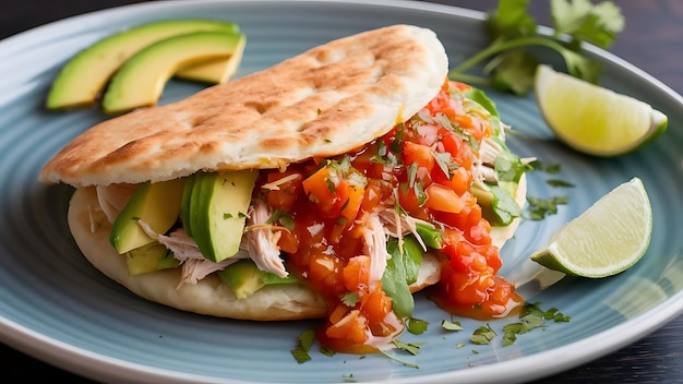 A mouthwatering food photograph of a freshly made arepa