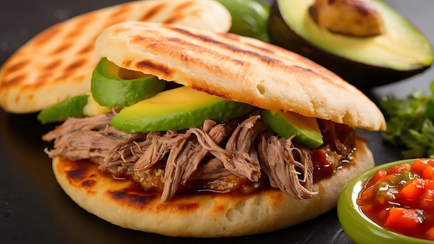 A mouthwatering food photograph of a freshly made arepa