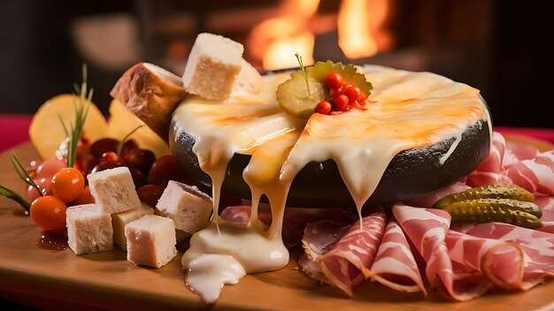 A mouthwatering food photograph showcasing a raclette dish