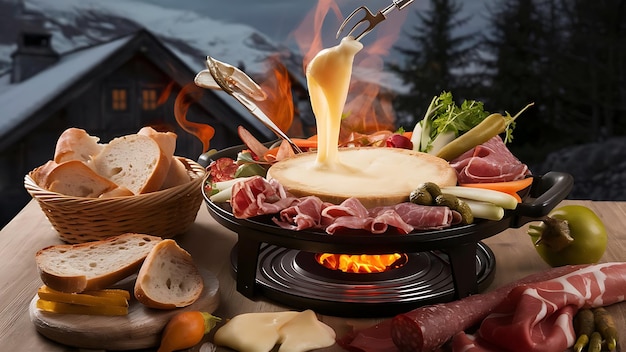 A mouthwatering food photograph showcasing a raclette dish