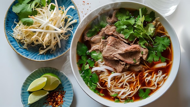 A mouthwatering food photography of a traditional Vietnamese Pho dish