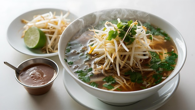 A mouthwatering food photography of a traditional Vietnamese Pho dish