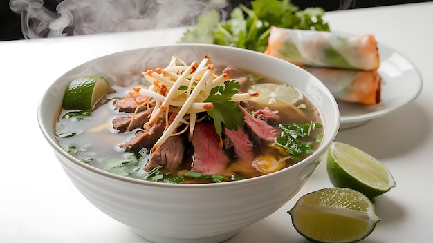 A mouthwatering food photography of a traditional Vietnamese Pho dish