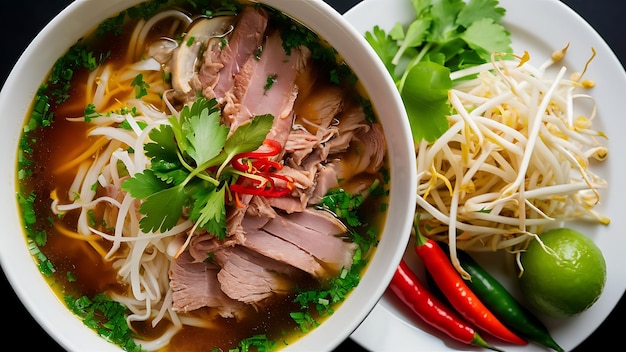 A mouthwatering food photography of a traditional Vietnamese Pho dish