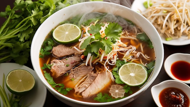 A mouthwatering food photography of a traditional Vietnamese Pho dish