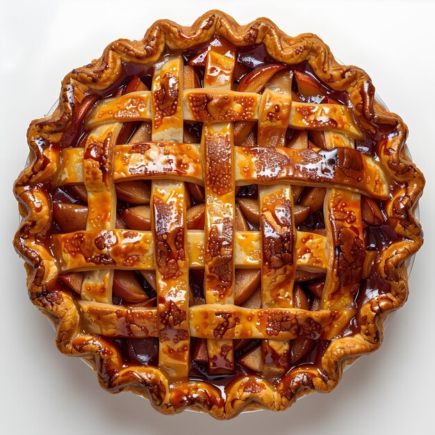 Photo mouthwatering homemade apple pie with flaky crust on white background