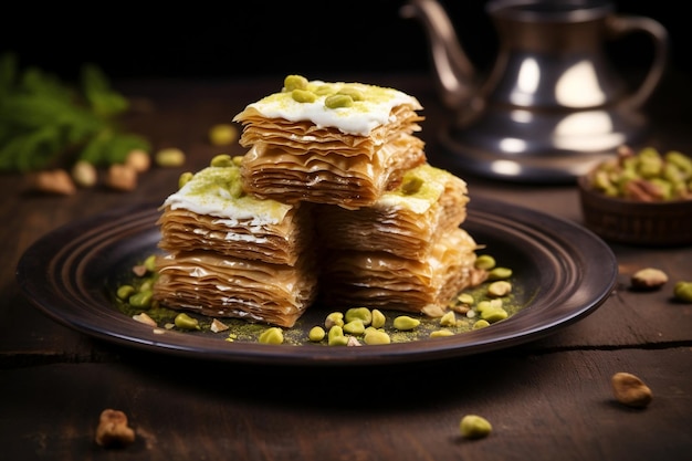 A mouthwatering illustration of baklava a traditional pastry Generative Ai