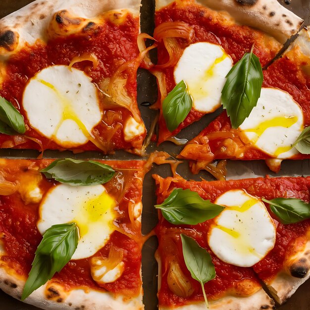 Photo a mouthwatering italian pizza with a thin woodfired crust generously layered with fresh tomato