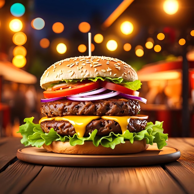 Mouthwatering Juicy Burger with Fresh Salad and Savory Street Food Delights