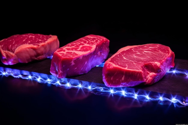 Mouthwatering Meat Feast neon color lighting background photo