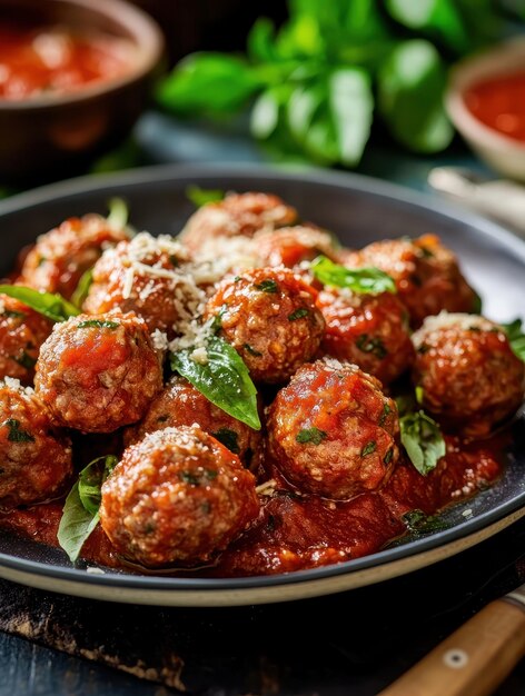 Photo mouthwatering meatballs in marinara sauce with parmesan