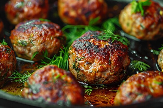 Photo mouthwatering meatballs with closeup shot