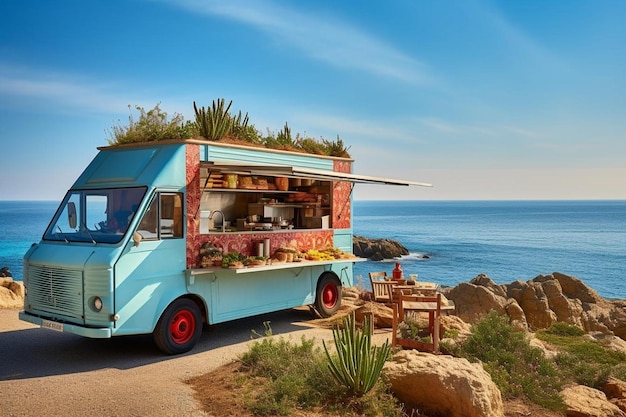 Photo mouthwatering mediterranean food truck