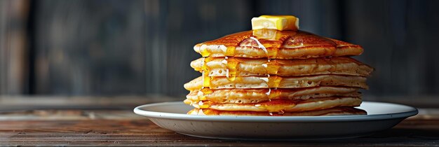 Photo a mouthwatering stack of fluffy pancakes topped generative ai