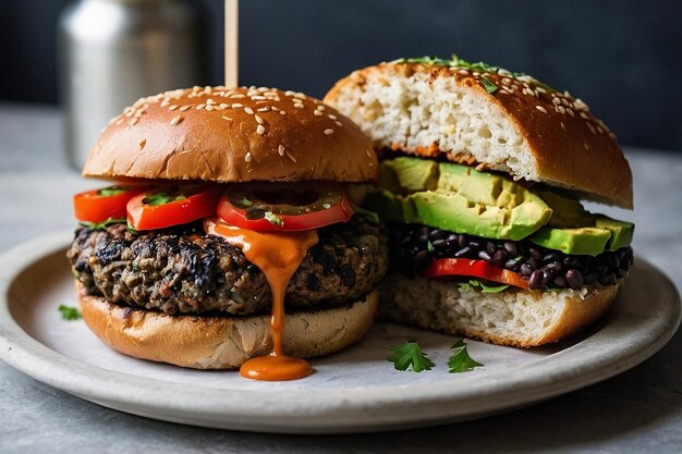 A mouthwatering vegan burger made with a homemade blac