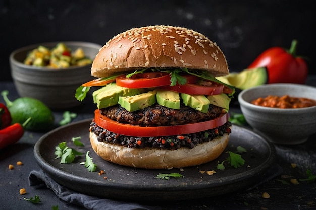 A mouthwatering vegan burger made with a homemade blac