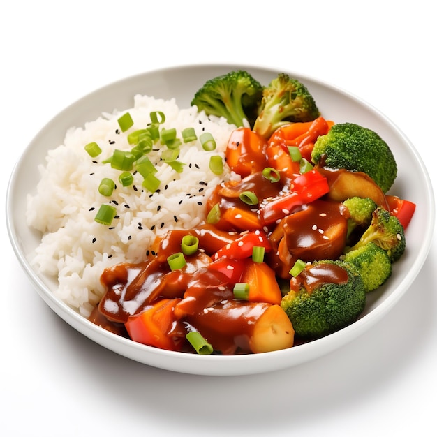 Photo mouthwatering veggie stir fry isolated on white background