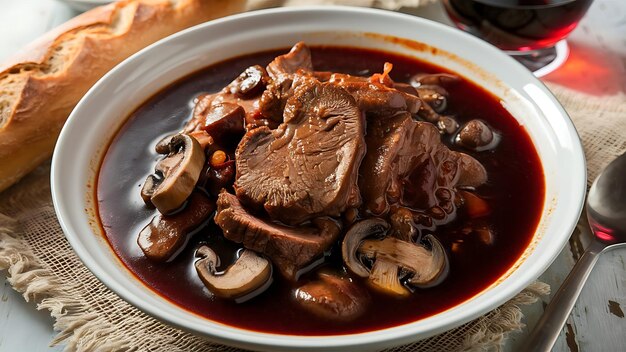 A mouthwatering and vibrant food photography of Boeuf Bourguignon