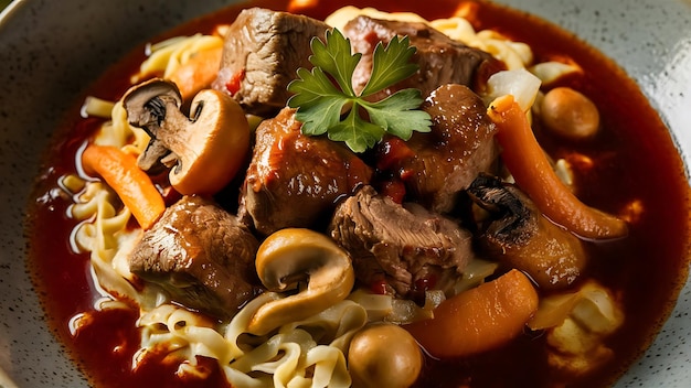 A mouthwatering and vibrant food photography of Boeuf Bourguignon