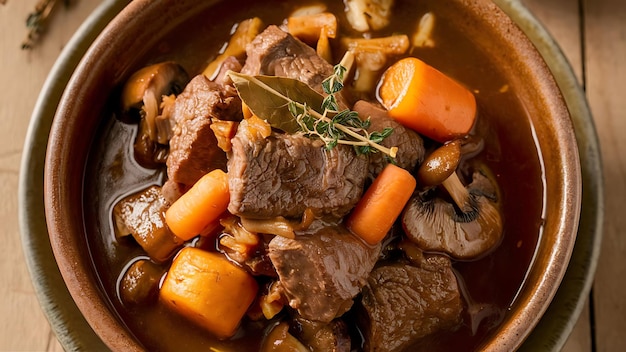 A mouthwatering and vibrant food photography of Boeuf Bourguignon