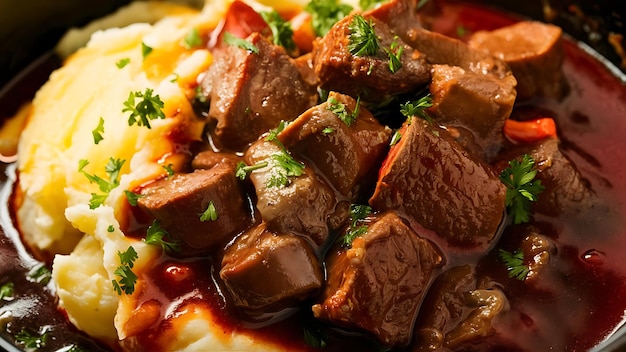 A mouthwatering and vibrant food photography of Boeuf Bourguignon