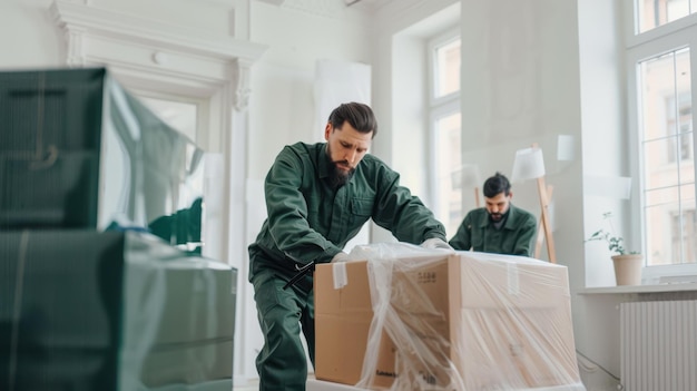 Photo the movers packing boxes