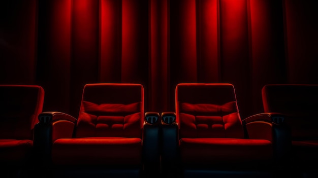 Movie cinema hall interior with rows of seats Ai generative illustration