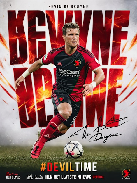 Photo a movie poster for a man playing soccer with a red shirt that says bow world