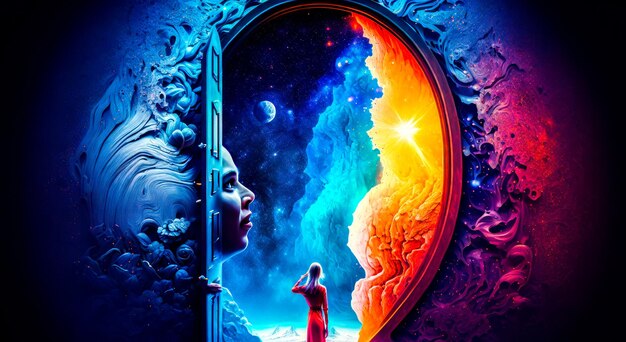 Movie poster with man standing in front of an open door Generative AI