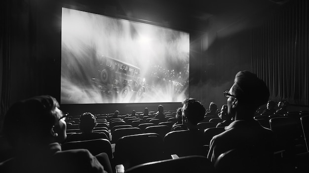 Photo a movie theater with a screen that says  the word  on it