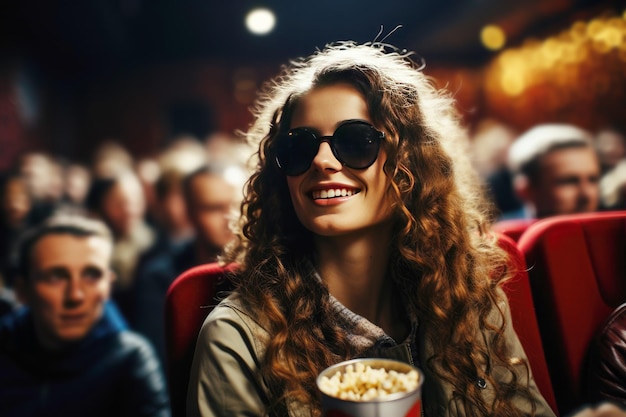 Moviegoer with popcorn at a movie theater session