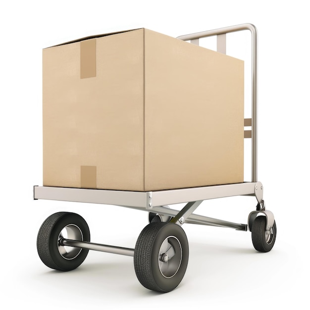 Photo moving dolly hand truck delivery of cardboard box package isolated on white background