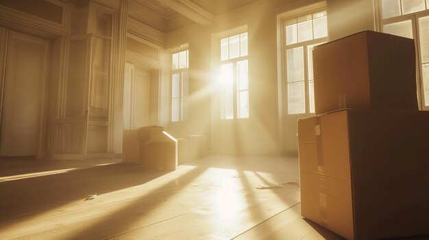 Moving Harmony Brightly Lit Room in Motion with Integral Moving Boxes Enhancing the Scene