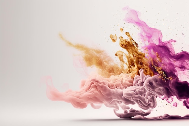 Moving pink and golden flames and smoke on a white background Illustration Generative AI