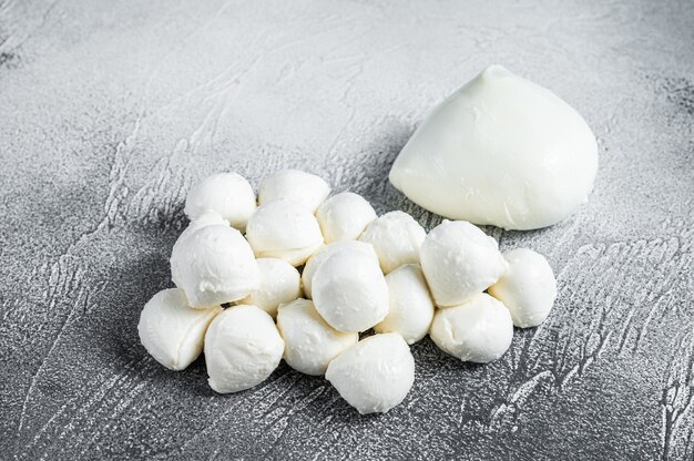 Mozzarella cheese mini balls on kitchen table