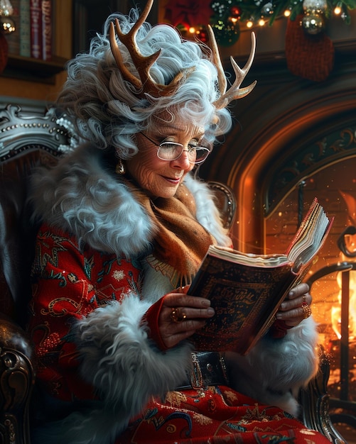 Mrs Claus Toy Maker In A Cozy Fireplace Wearing typing wallpaper