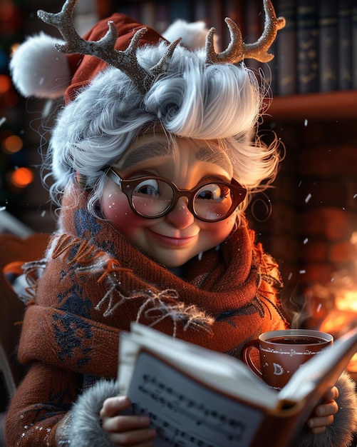 Mrs Claus Toy Maker In A Cozy Fireplace Wearing wallpaper