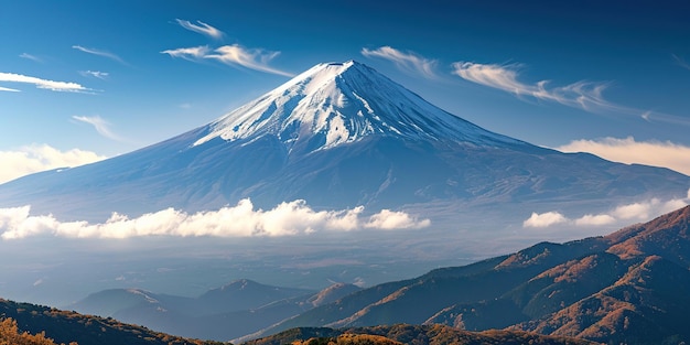 Mt Fuji mount Fujisan tallest volcano mountain in Tokyo Japan Snow capped peak conical sacred symbol