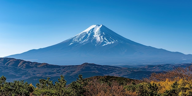 Mt Fuji mount Fujisan tallest volcano mountain in Tokyo Japan Snow capped peak conical sacred symbol