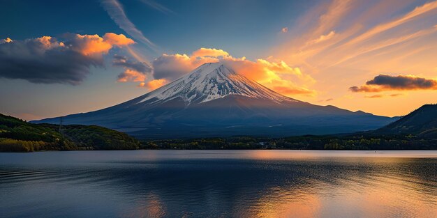 Mt Fuji mount Fujisan tallest volcano mountain in Tokyo Japan Snow capped peak conical sacred symbol