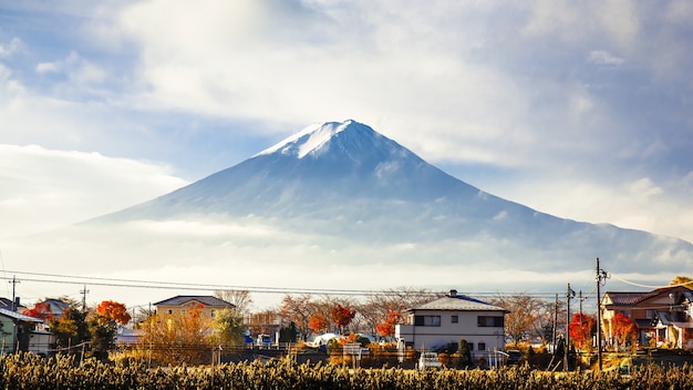 Mt. Fuji view from kawaguchi-ko lake village in autumn season, Japan