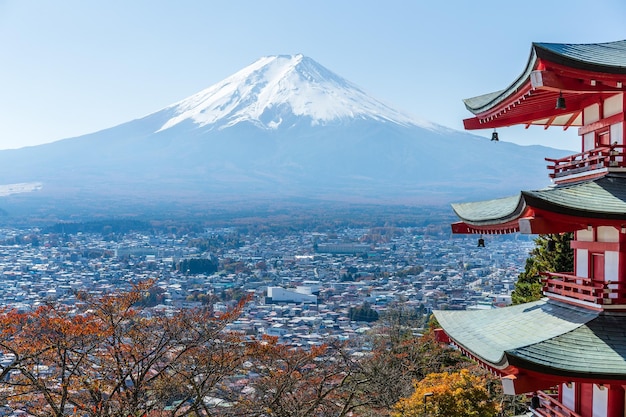 Mt. Fuji with Chureito Pagoda in autumn