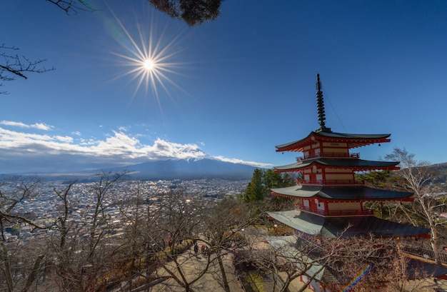 Mt. Fuji with Chureito Pagoda in autumn 