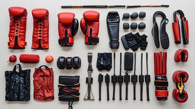 Photo muay thai equipment and setup on white background