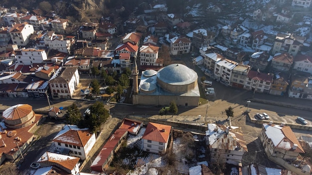 Mudurnu - Bolu - Turkey, February 20, 2023,  Yildirim Bayezid Camii. Yildirim Bayezid Camii mosque with drone shooting