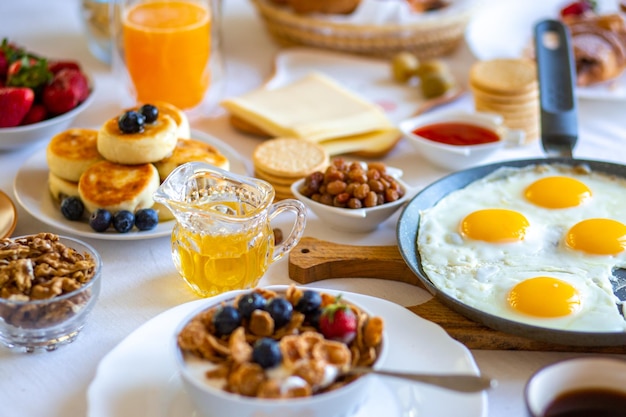 Muesli with honey and berries Beautiful tasty breakfast