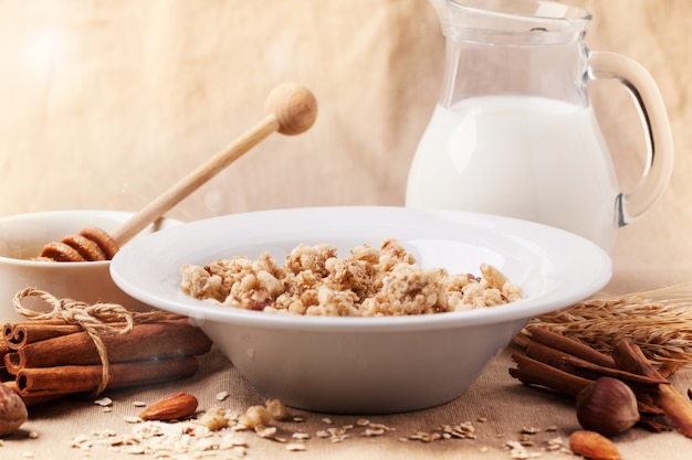 Muesli with milk and honey