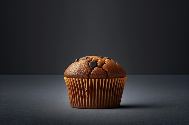 Muffin with chocolate chip isolated on a grey background