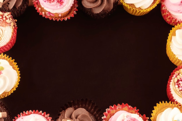 Muffins cupcakes on a wooden background highquality photos for calendar and cards Space for text