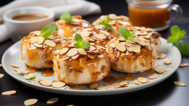 muffins of muesli honey and peanut butter on a plate